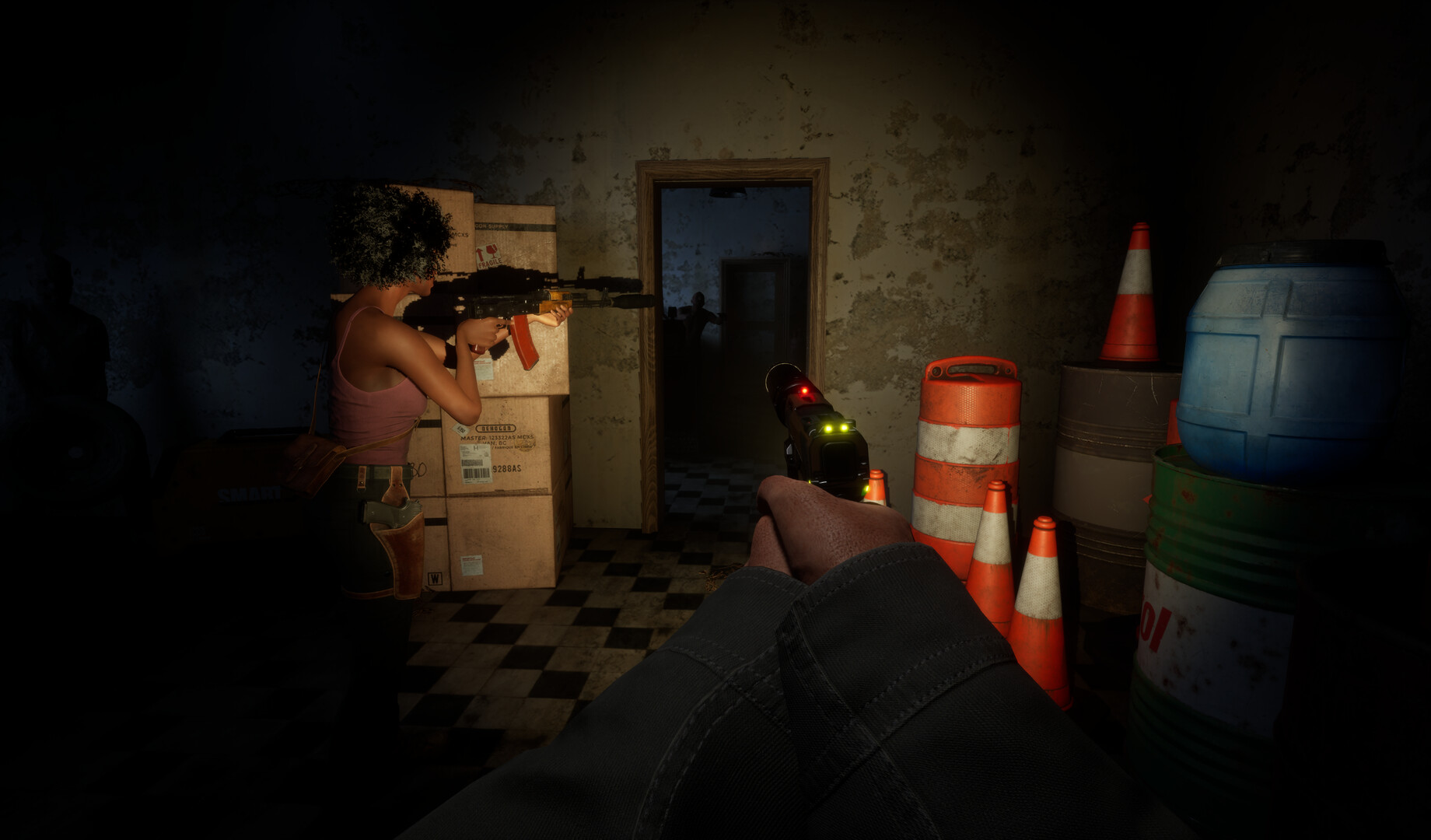 Online: 404 player aiming a rifle inside a dark room